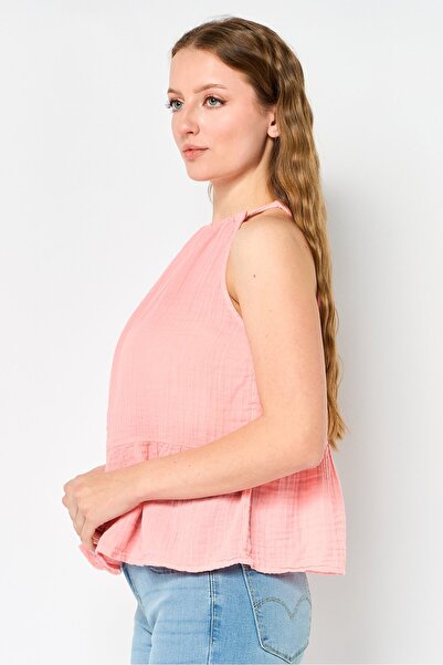 PROMOD Women Round Neck Sleeveless Plain Tank Top, Pink