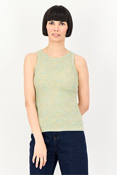 PROMOD Women Crew Neck Ribbed Sleeveless Tank Top, Multicolor