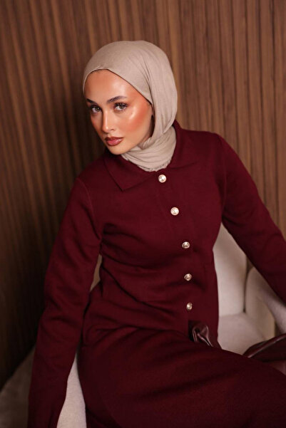 Balenbi Women's Tight Knit Polo Neck Cardigan with Skirt Hijab Knitwear Set 1151
