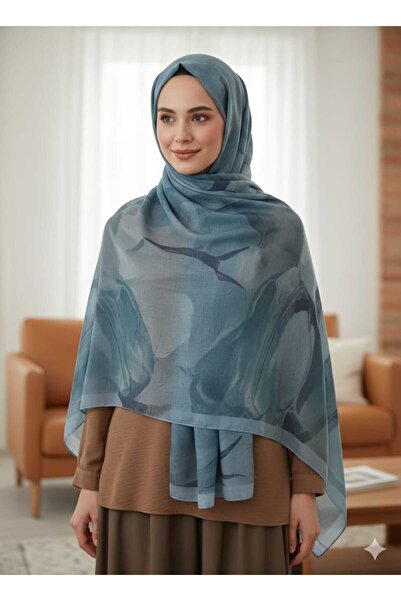 My Scialle Bambu Crush Lale Desenli Mavi Renk Soft Şal