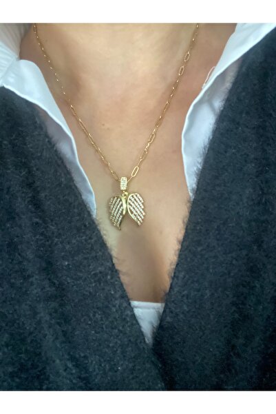 Byoz store قلادة بسلسلة ذهبية فولاذية على شكل أجنحة ملاك