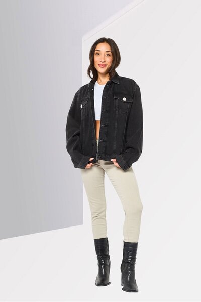 Karl Lagerfeld Women Washed Denim Jacket, Black