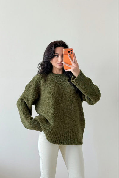 Eka Women's Khaki Oversized Boucle Sweater 1014-2347