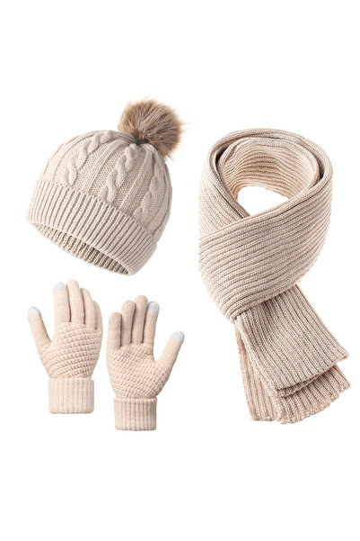 NO BRAND Women's autumn/winter hat, scarf and gloves set, three-piece, knitte...