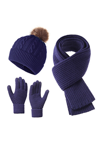 NO BRAND Women's autumn/winter hat, scarf and gloves set, three pieces, knitt...