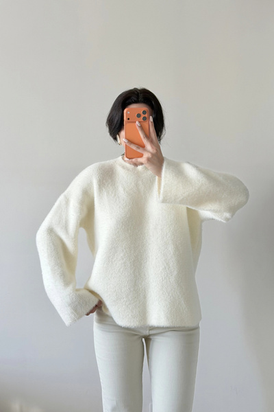 Eka Pulover alb supradimensionat pentru femei 1014-2341