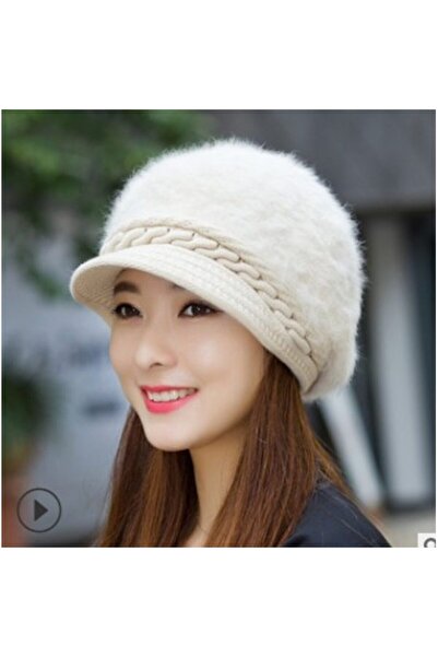 NO BRAND Women's knitted beret, wide-brimmed hat, warm winter hat with sun vi...