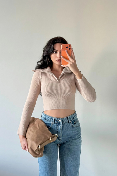 Eka Pulover crop bej pentru femei 1014-2022