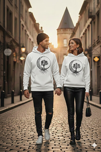 blausee wear LiyAdaCo قصة فضفاضة سويت شيرت للزوجين كومبيني دايت مطبوع أبيض بغ...