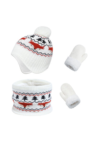 NO BRAND Children's winter hat set with fleece lining, hat + scarf + gloves, ...