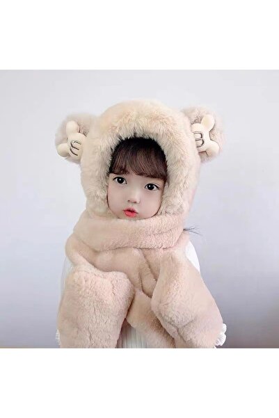 NO BRAND One-piece children's hat and scarf, with fleece lining and thick fab...
