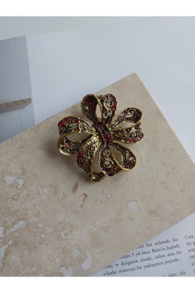 Bubbleatelier Vintage görünümlü çiçek gold broş