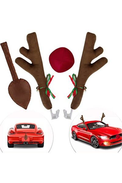 NO BRAND زينة سيارة على شكل قرون غزال، قطيفة قصيرة، زخرفة على شكل جرس قرون غز...