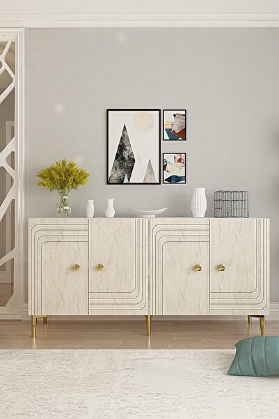 CENEYRA KA1521BTG LESSİ150 KONSOL, TV SEHPASI ve KAHVE KÖŞESİ BEYAZ-TRAVERTEN...