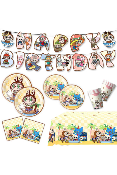 NO BRAND تتضمن مجموعة حفلات عيد الميلاد ذات الطابع الكرتوني Labubu أدوات الما...