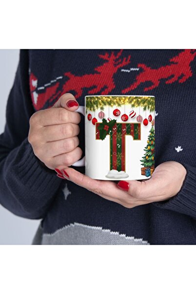 sıradışıhediyem T harfli kupa bardak merry christmas mug mutlu yıllar kupa ba...