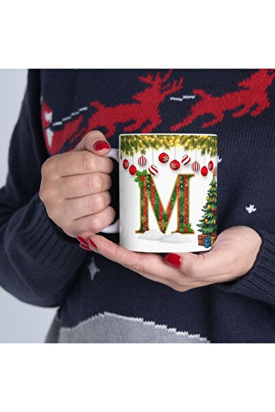 sıradışıhediyem M harfli kupa bardak merry christmas mug mutlu yıllar kupa ba...