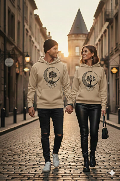 blausee wear LiyAdaCo Оверсайз комплект за двойка Светлобежова суитшърт с кач...