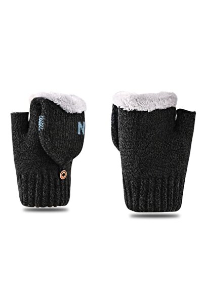 NO BRAND Insulated gloves, knitted, open, fingerless, insulated, fleece, black