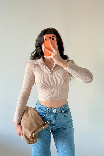 Eka Pulover crop bej pentru femei 1014-2022