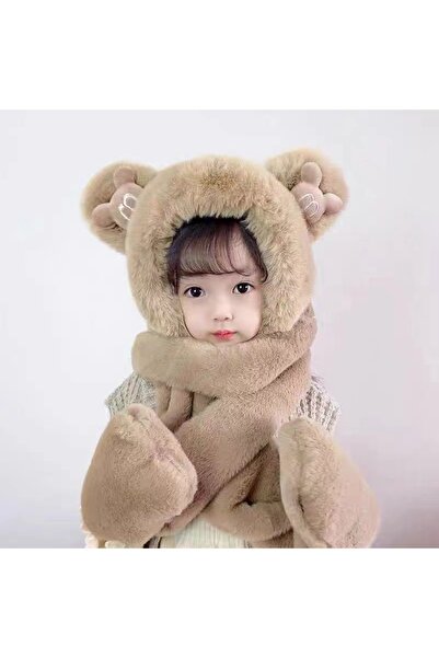 NO BRAND One-piece children's hat and scarf, with fleece lining and thick fab...