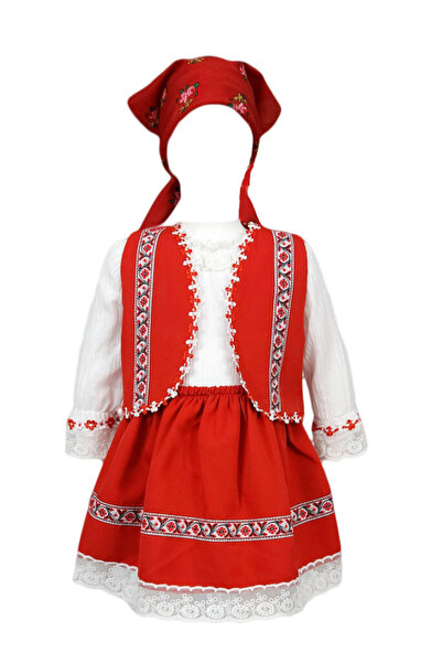 fantasialand Traditional costume for girls, 4 pieces, Sanziana model, red color