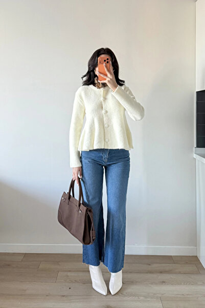 Eka Women's Ecru Skirt Flared Knit Cardigan 1014-2525