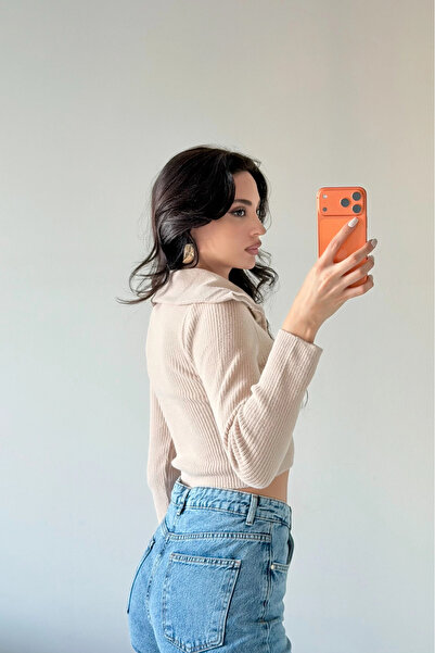 Eka Pulover crop bej pentru femei 1014-2022