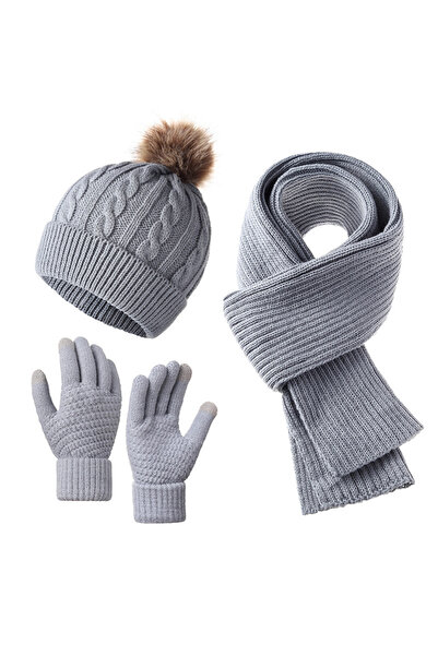 NO BRAND Women's hat, scarf and gloves set for autumn/winter, three-piece, kn...