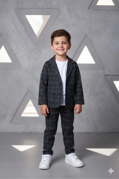 Bontino Boys Patterned Jacket Pants and T-Shirt 3 Piece Set Stretchy Cotton Fabric