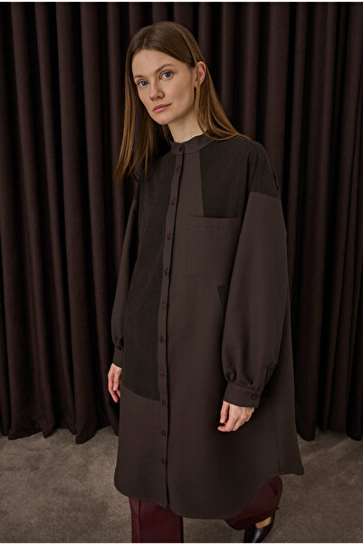 HEQA Cămașă din catifea cu secțiuni Bitter Brown