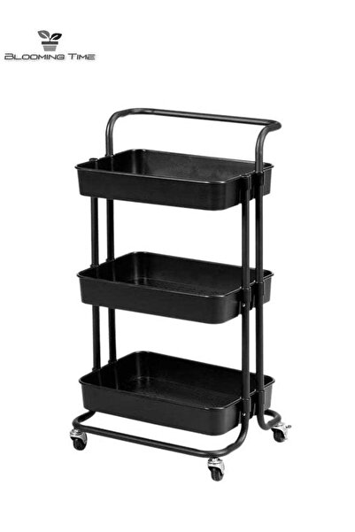 BLOOMING TIME عربة تخزين بثلاث طبقات مع درابزين، مناسبة لغرفة المعيشة وغرفة النوم وإضاءة المطبخ