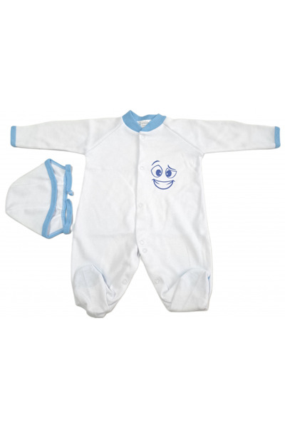 Bubu Kids Creations Salopeta pluscăciulă – Alb și albastru deschis