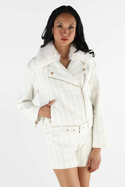 Guess Sandra Women's White Biker Jacket W5Bl16W2382-F0Yk