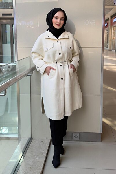 Ghisa Mock Neck Snap Fastener Coat with Pocket Detail