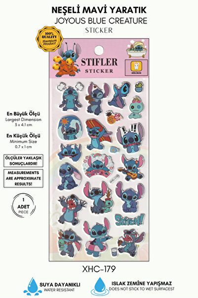 Mielibon Neşeli Mavi Yaratık Temalı Dinamik Sticker Seti Kişisel Eşyalar İçin