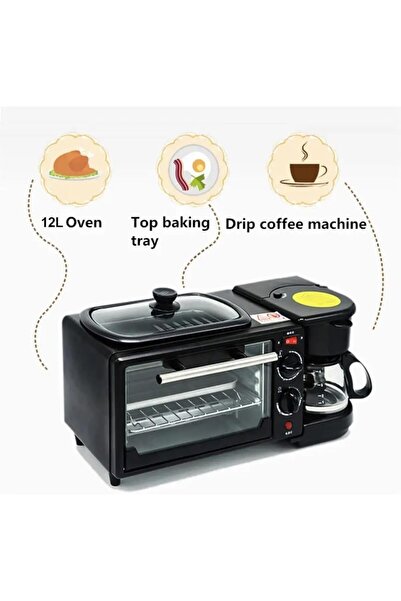 Generic MIRHA 3-in-1 Multifunctional Breakfast Maker 1250W with Drip Coffee Machine, Oven & Top Tray