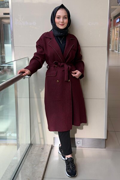 Ghisa Double-Breasted Collar Sequin Drawstring Knitwear Cap Coat