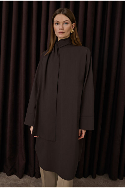 HEQA Πουκάμισο με γιακά κασκόλ Bitter Brown