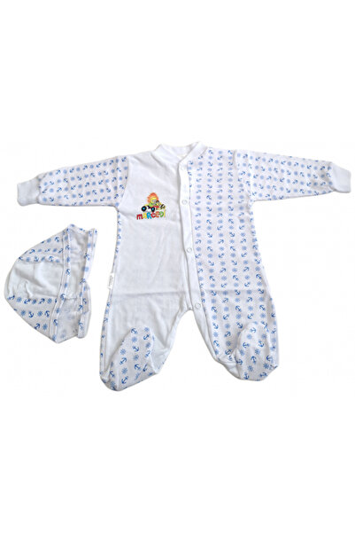 Bubu Kids Creations Salopă cu căciulă – Albă cu imprimeu albastru