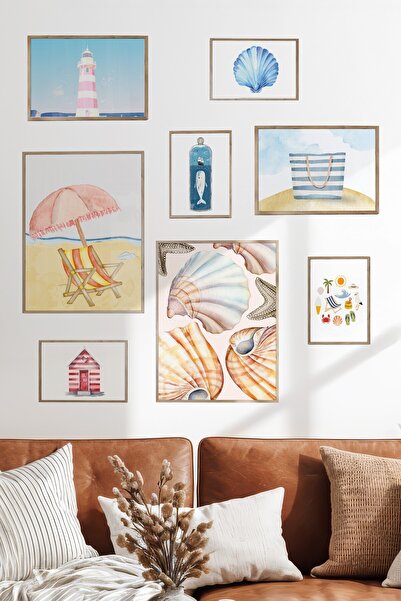 Postifull Çerçeveli Poster Seti, 8 Adet Ahşap Çerçeve ve Poster Renkli Yaz Te...