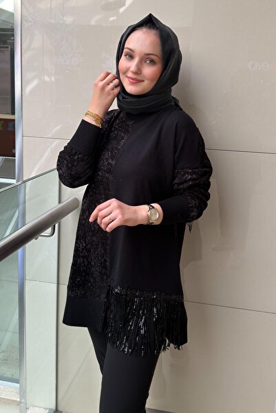 Ghisa Pul Tassel Knitwear Velvet Combination Tunic