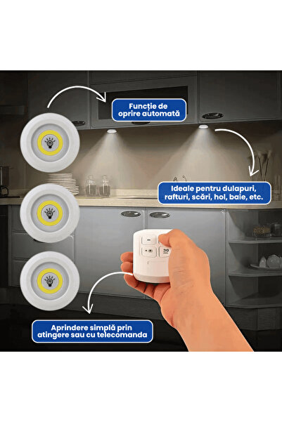 OferteTop Set of 3 LED Spotlights with Remote Control, No Cables, Adjustable Intensity and Easy Installation