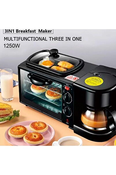 Generic MIRHA 3-in-1 Multifunctional Breakfast Maker 1250W with Drip Coffee Machine, Oven & Top Tray