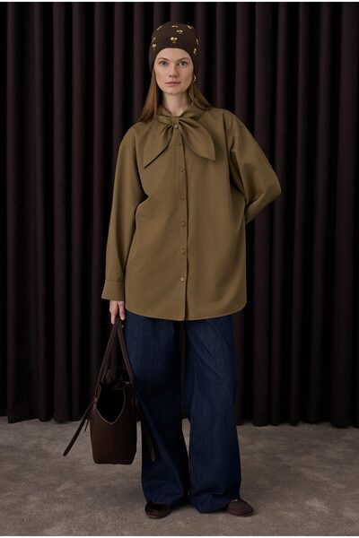 HEQA Πουκάμισο με φιόγκο με κορδόνι από κέλυφος καρυδιάς