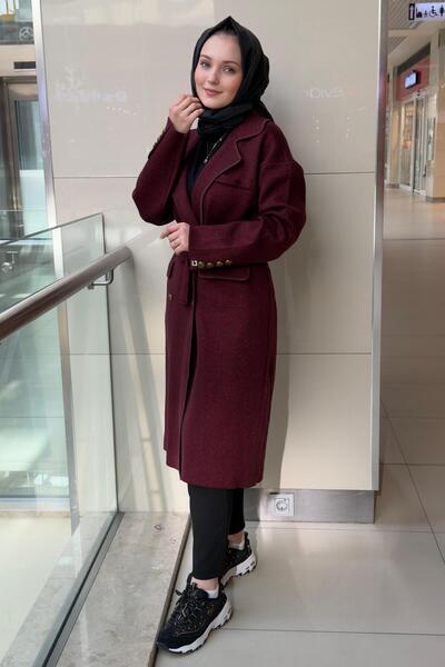 Ghisa Double-Breasted Collar Sequin Drawstring Knitwear Cap Coat