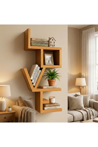 HDF Doğal Ahşap LOVE Duvar Rafı - Dekoratif Kitaplık ve Çiçeklik (30x75 cm)