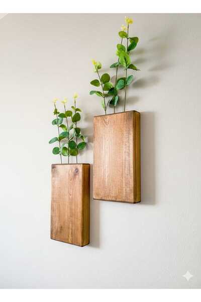 DivanAhşap 2'Lİ AHŞAP ÇİÇEKLİK MUTFAK BANYO YAPAY ÇİÇEK BALKON EV HEDİYESİ BO...