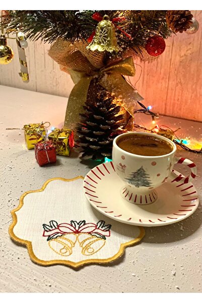 Mora Tekstil Set of 6 Embroidered Presentation Napkins – Christmas/New Year Themed Decorative Presentation Napkins