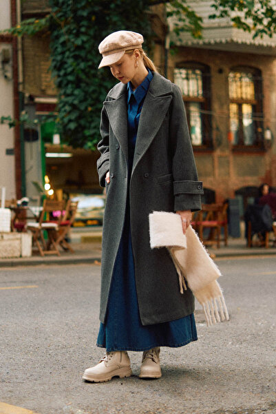 ZÜLAYS Pens Detaylı Kruvaze Kaban Antrasit